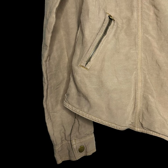 Lucky Brand Tan Linen Blend Moto Style Jacket Size Medium - Picture 3 of 4